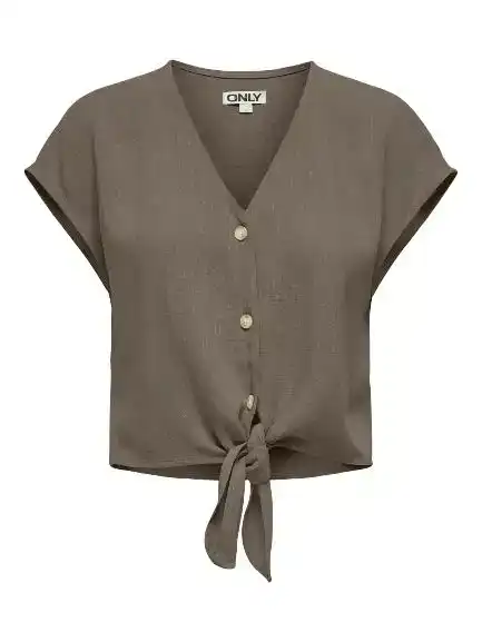 Only Sista SS Knot Linen Blend Shirt
